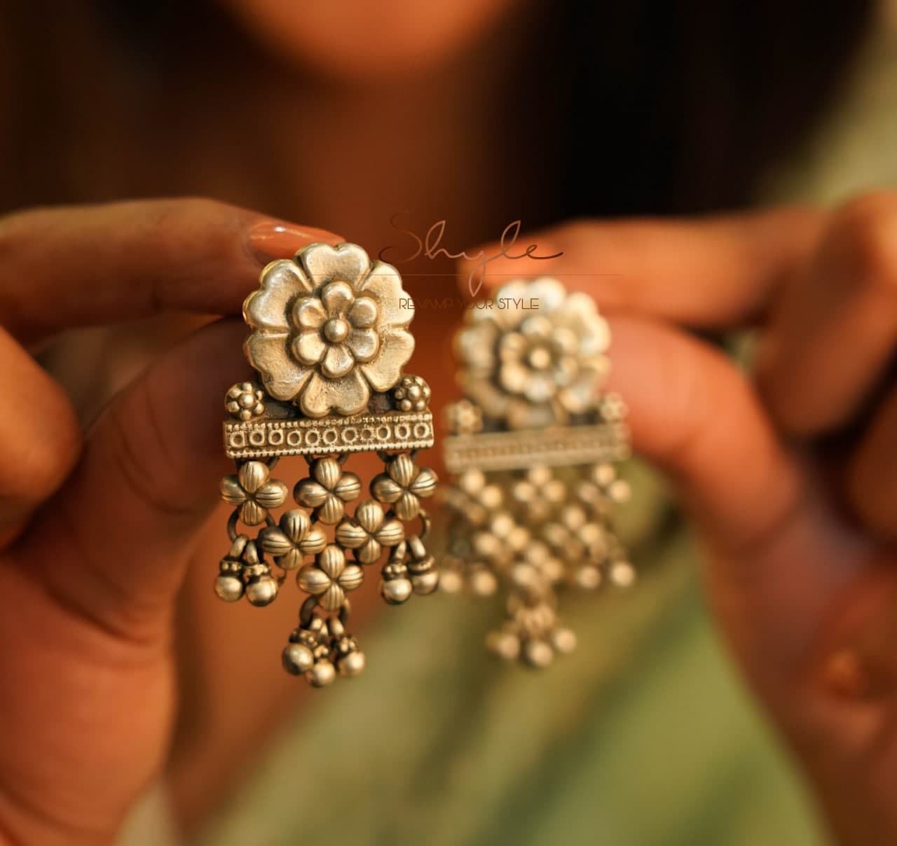 Anvaya Flower Motif Jali Ghughri Earrings