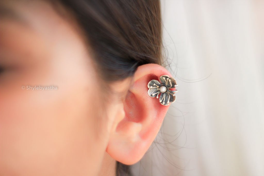 Floral Ear Clip Close-up