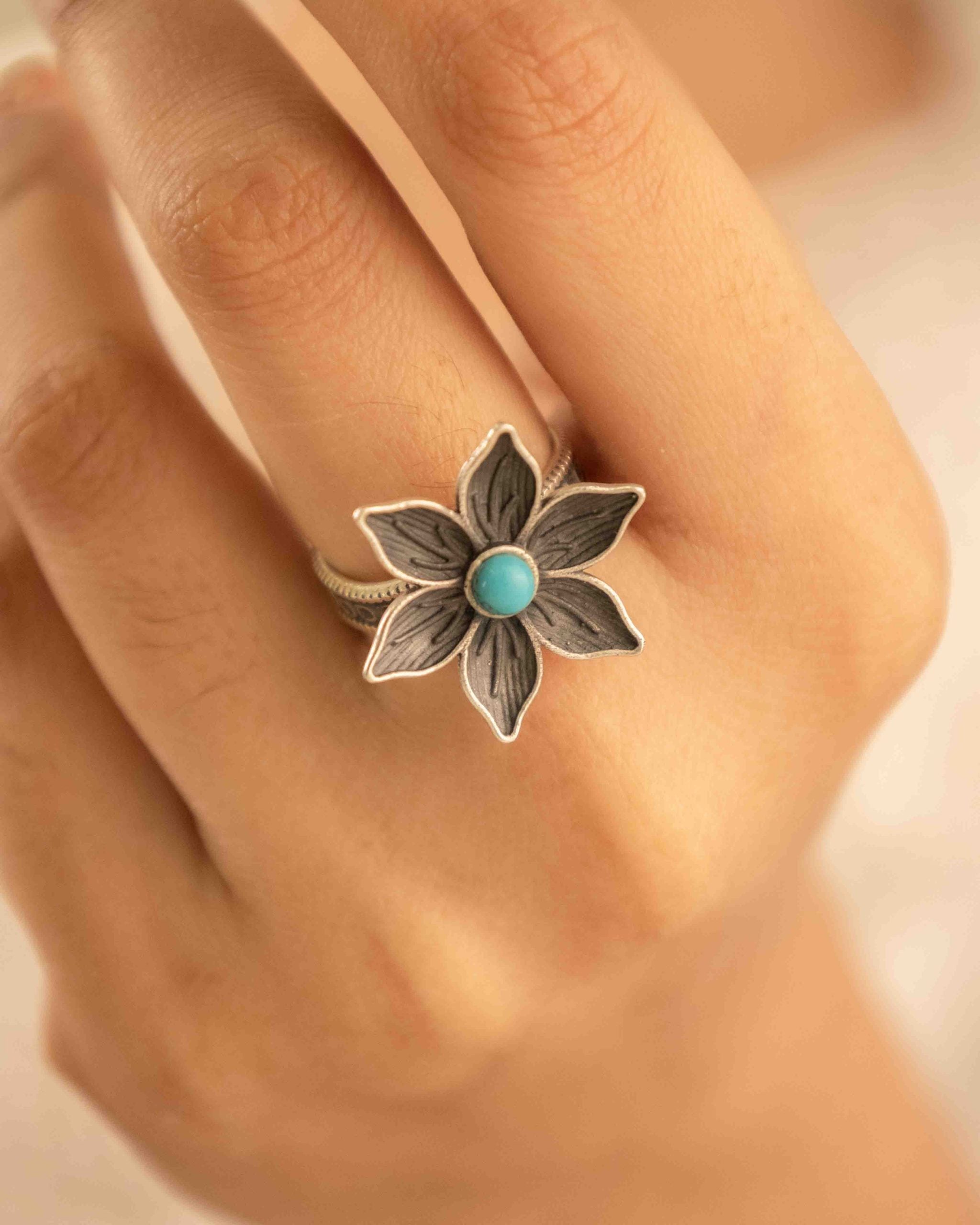 Moh Intricate Turquoise Flower Ring