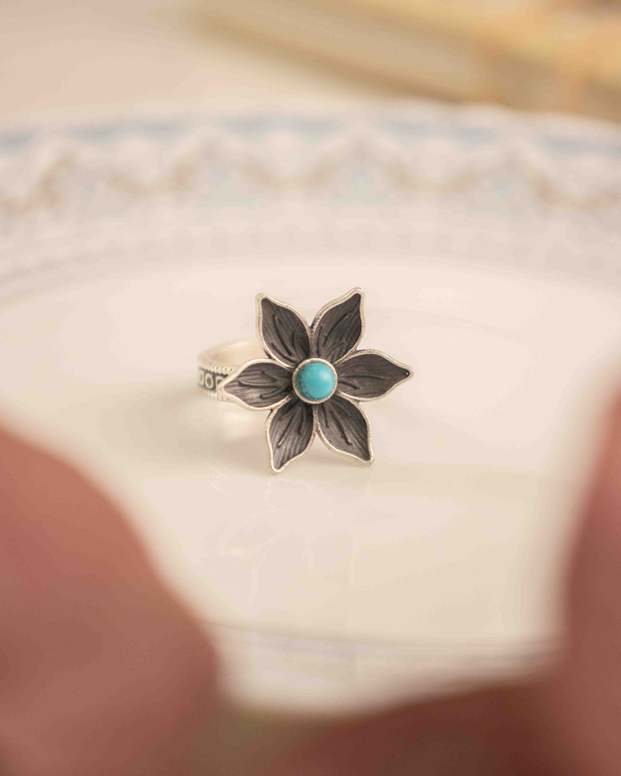 Moh Intricate Turquoise Flower Ring