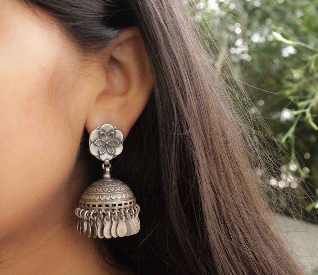 Moh Quirky Silver Jhumkas