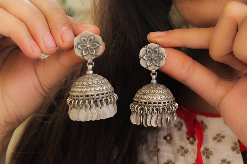 Moh Quirky Silver Jhumkas