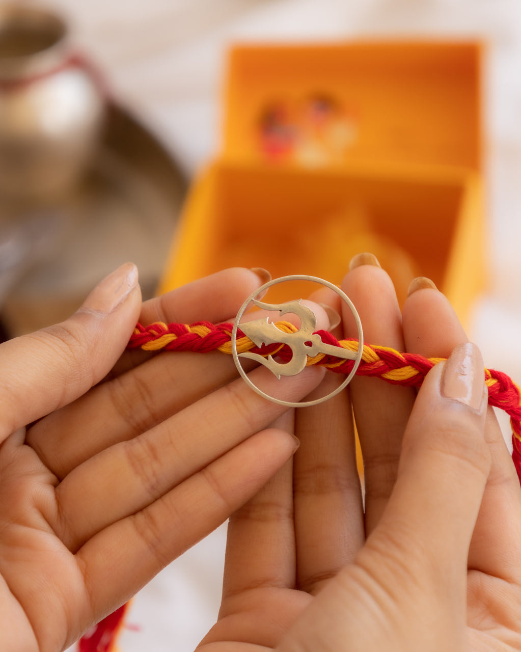 Moh Trishul Statement Brooch cum Moli Rakhi