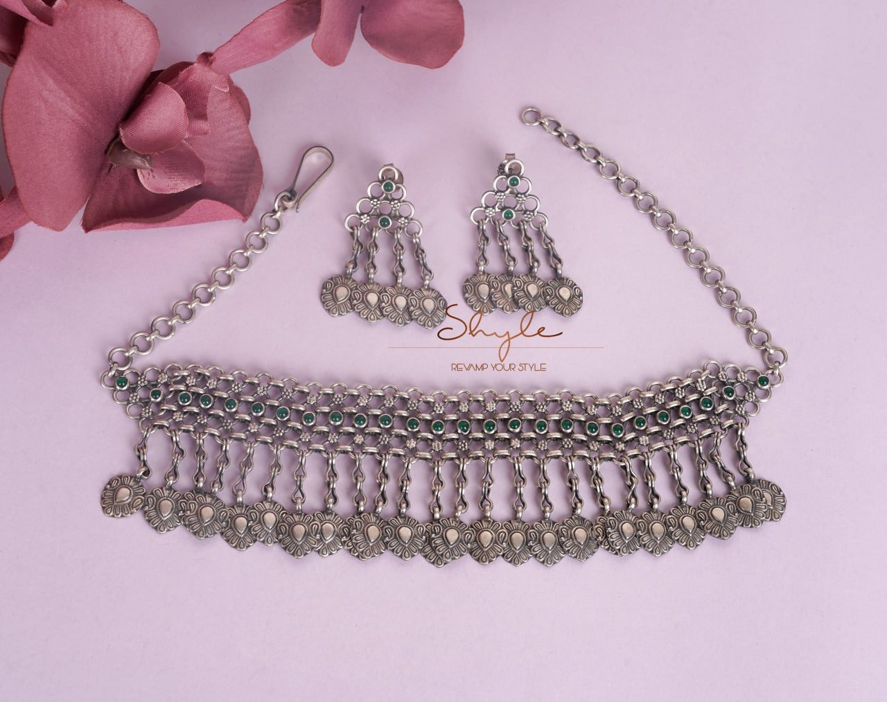 Tattva Intricate Jadau Jali Tribal Motif Drop Necklace Set