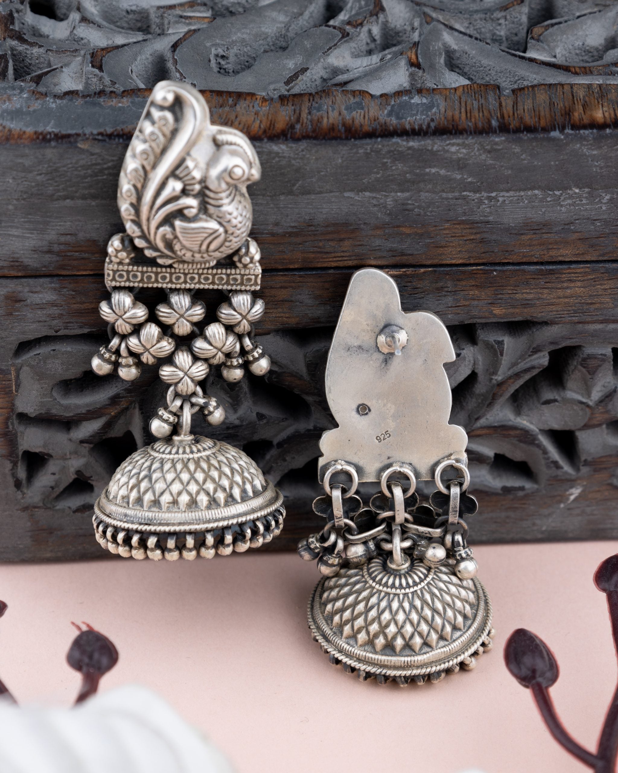 Tattva Peacock Jali Textured Grand  Jhumka