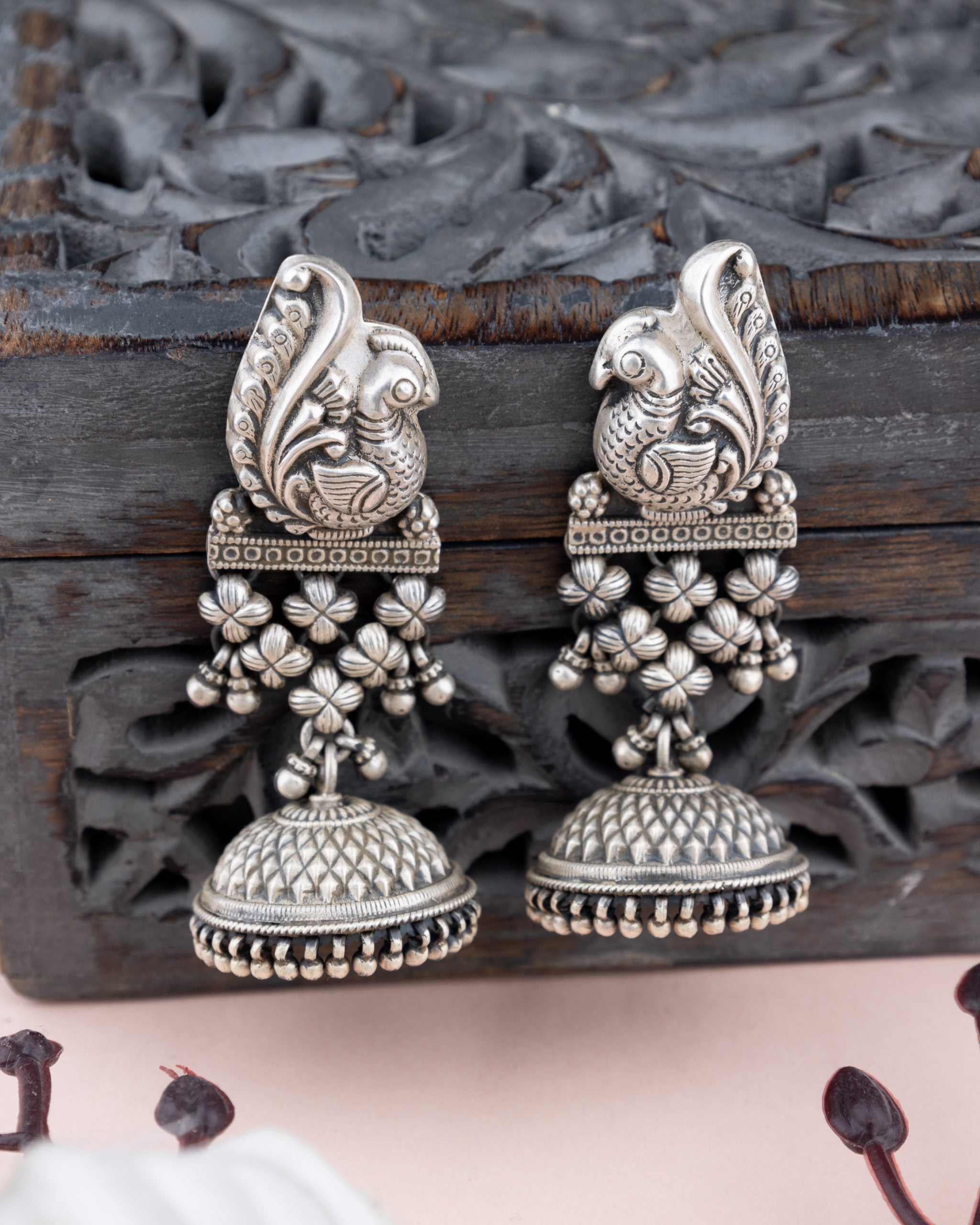 Tattva Peacock Jali Textured Grand  Jhumka