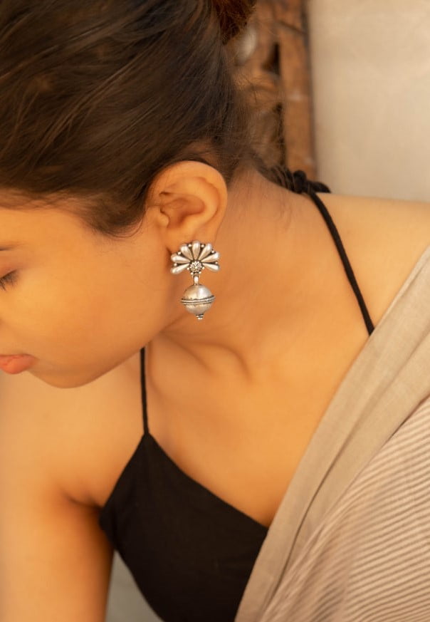 Adya Petal Embossed Ball Drop Versatile Earring