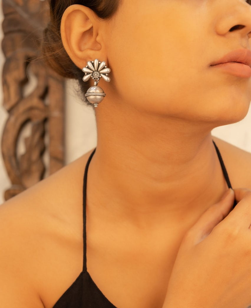 Adya Petal Embossed Ball Drop Versatile Earring