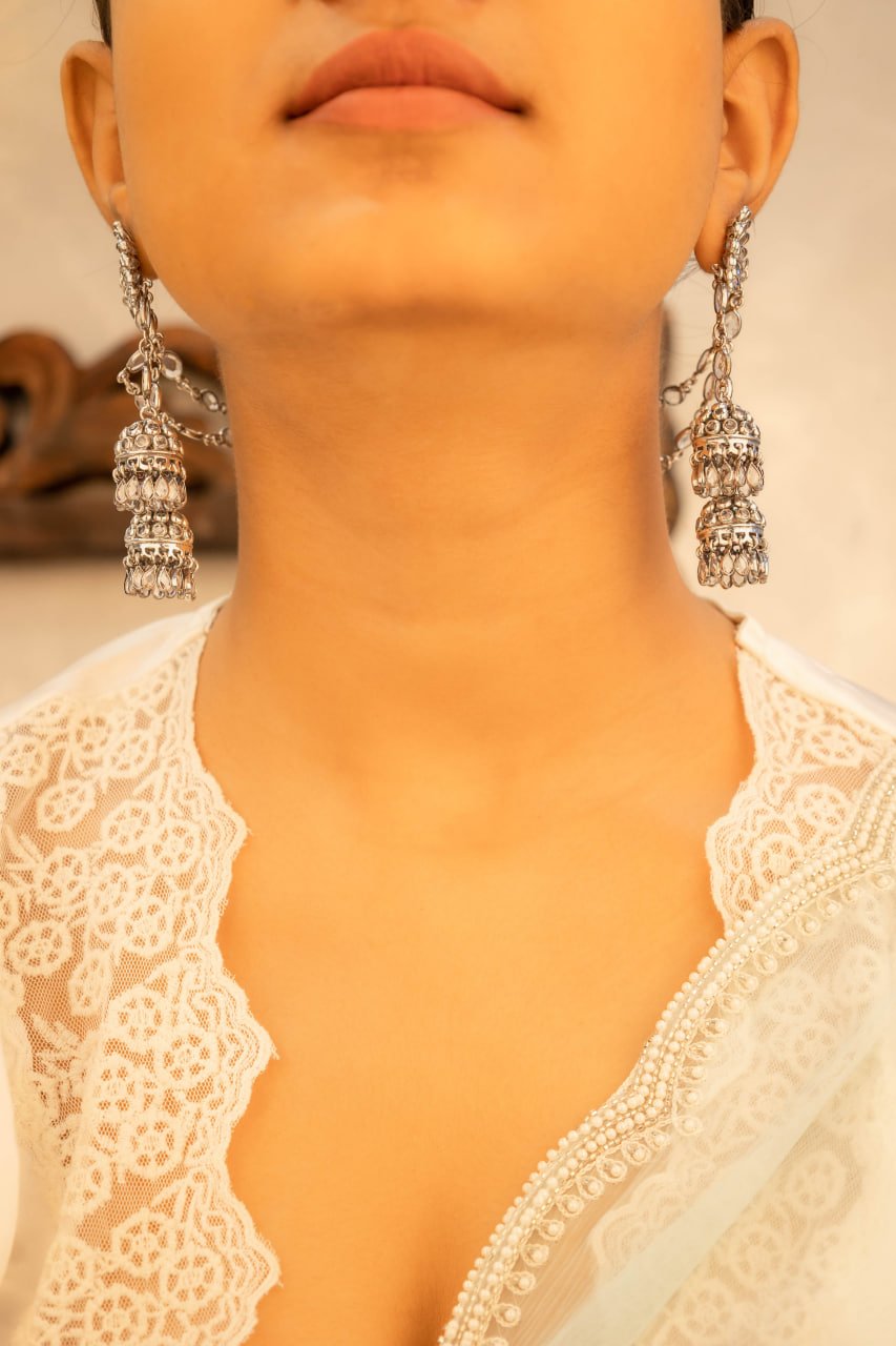 Essence Scintillating Dual Jhumki Earchain Statement Earring