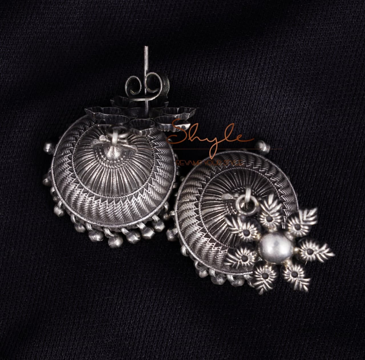 Anvaya Flower Motif Intricate Embossed Jhumka