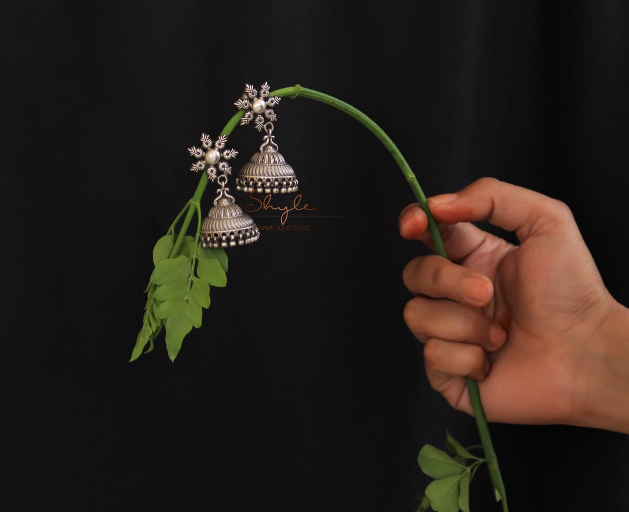 Anvaya Flower Motif Intricate Embossed Jhumka