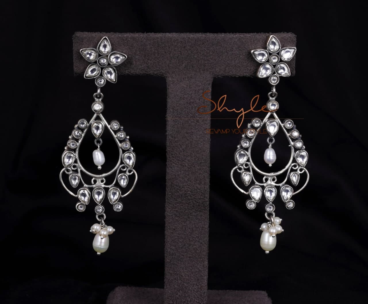 Essence Fine Kundan Pearl Drop Statement Earrings