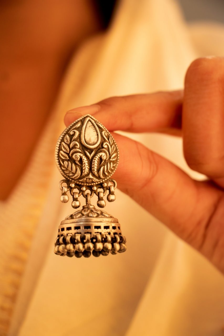 Moh Peacock Motif Embossed Classic Jhumki