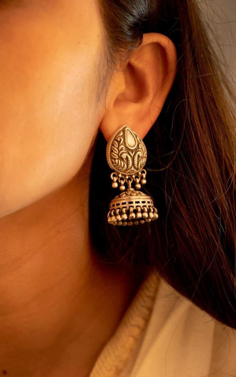 Moh Peacock Motif Embossed Classic Jhumki