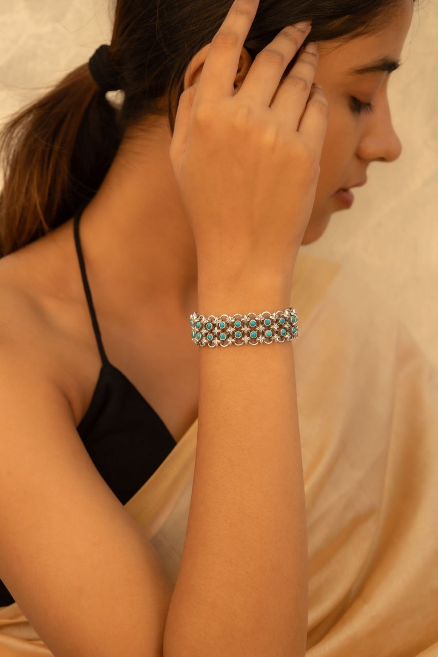 Tattva Turquoise Jadau Timeless Two Layer Bracelet