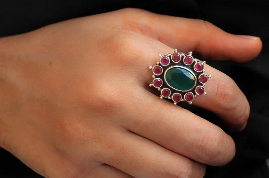 Ruby Emerald Oval Ring