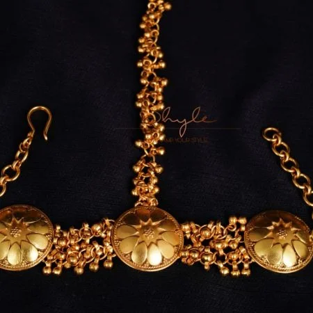 Moh Intricate Petal Motif Ghughri Statement Gold Hathphool bracelet